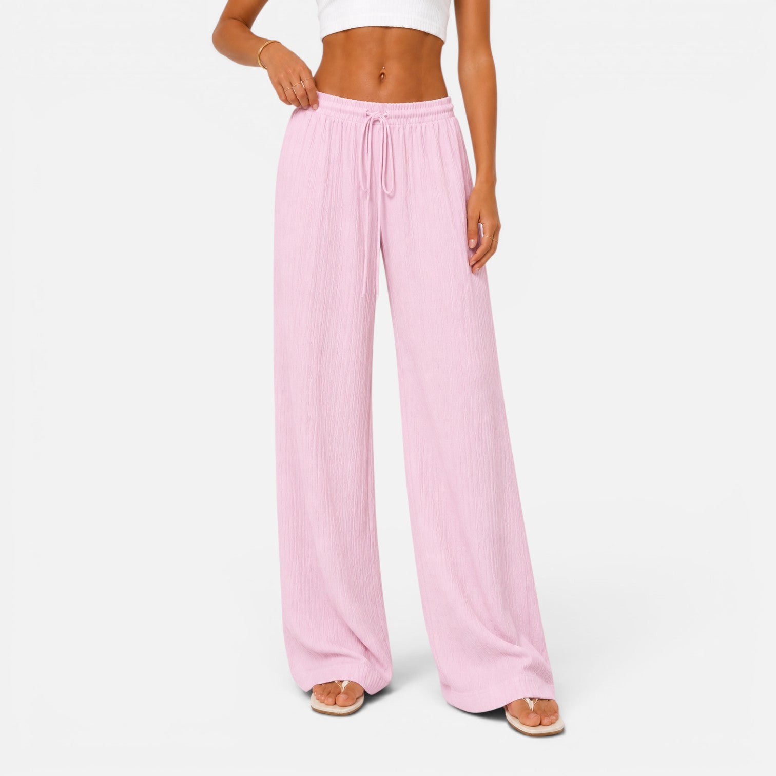 Felorro | Women’s Lightweight Wide Leg Trousers Drawstring Waist Comfort Fit