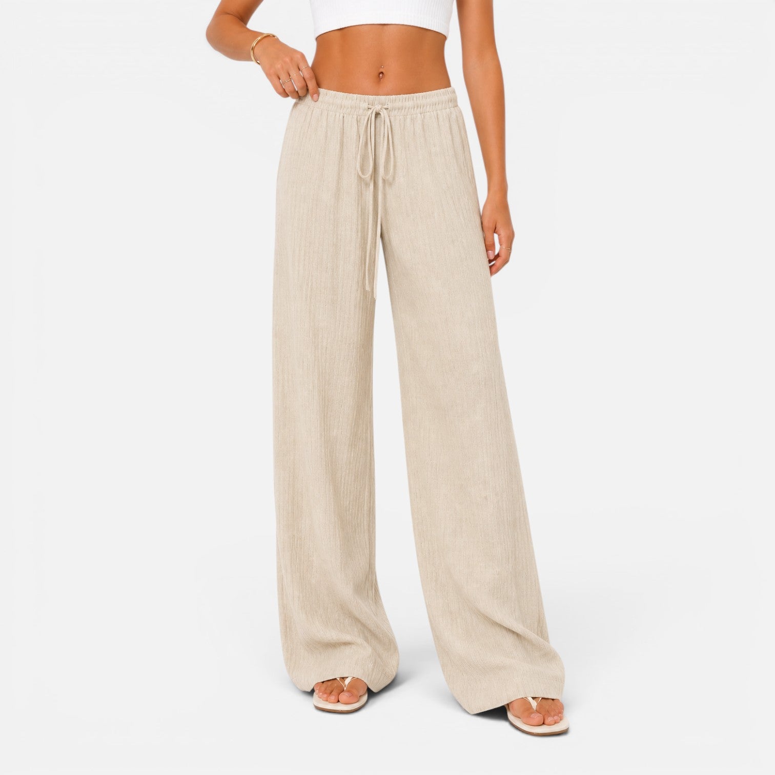 Felorro | Women’s Lightweight Wide Leg Trousers Drawstring Waist Comfort Fit