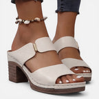 Felorro | Women’s Leather Block Heel Sandals – Comfort Open Toe Summer