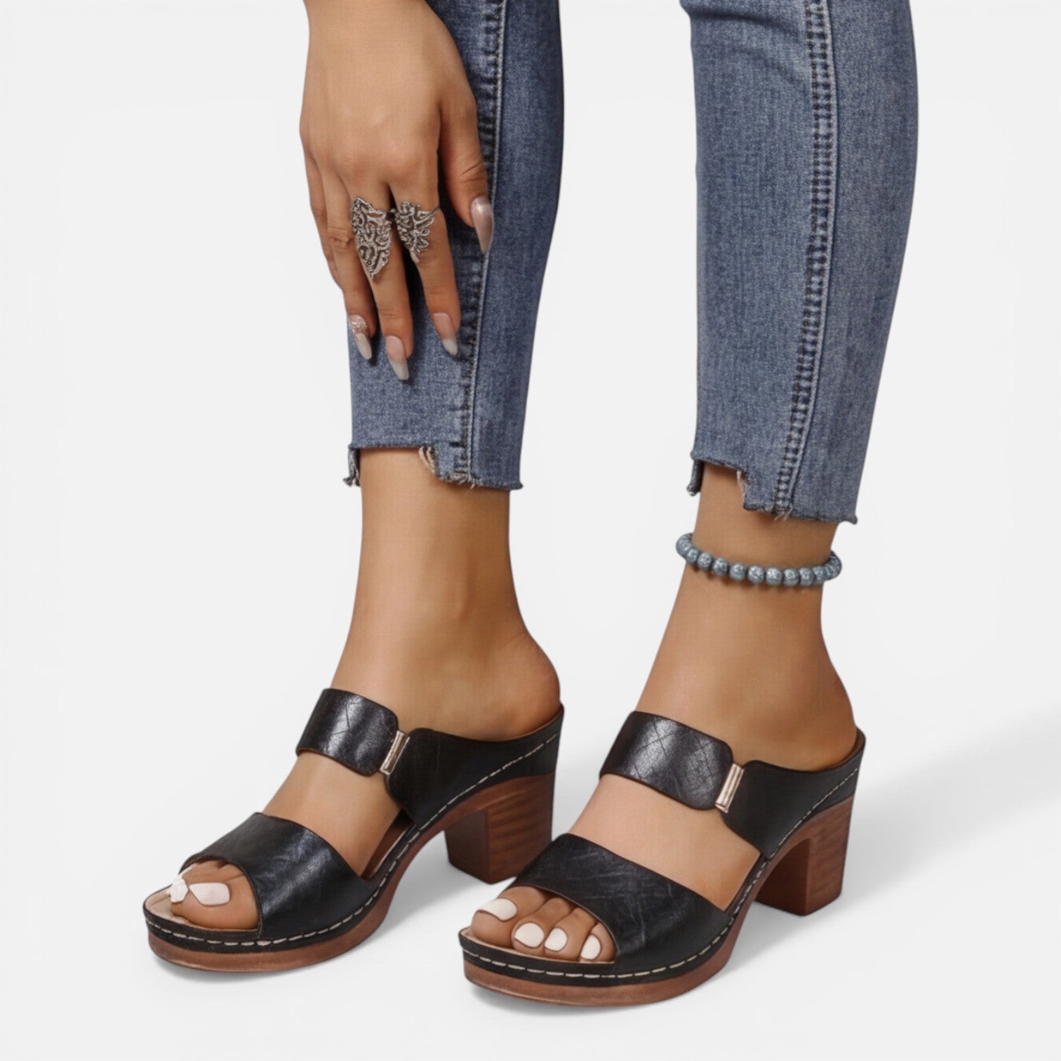 Felorro | Women’s Leather Block Heel Sandals – Comfort Open Toe Summer