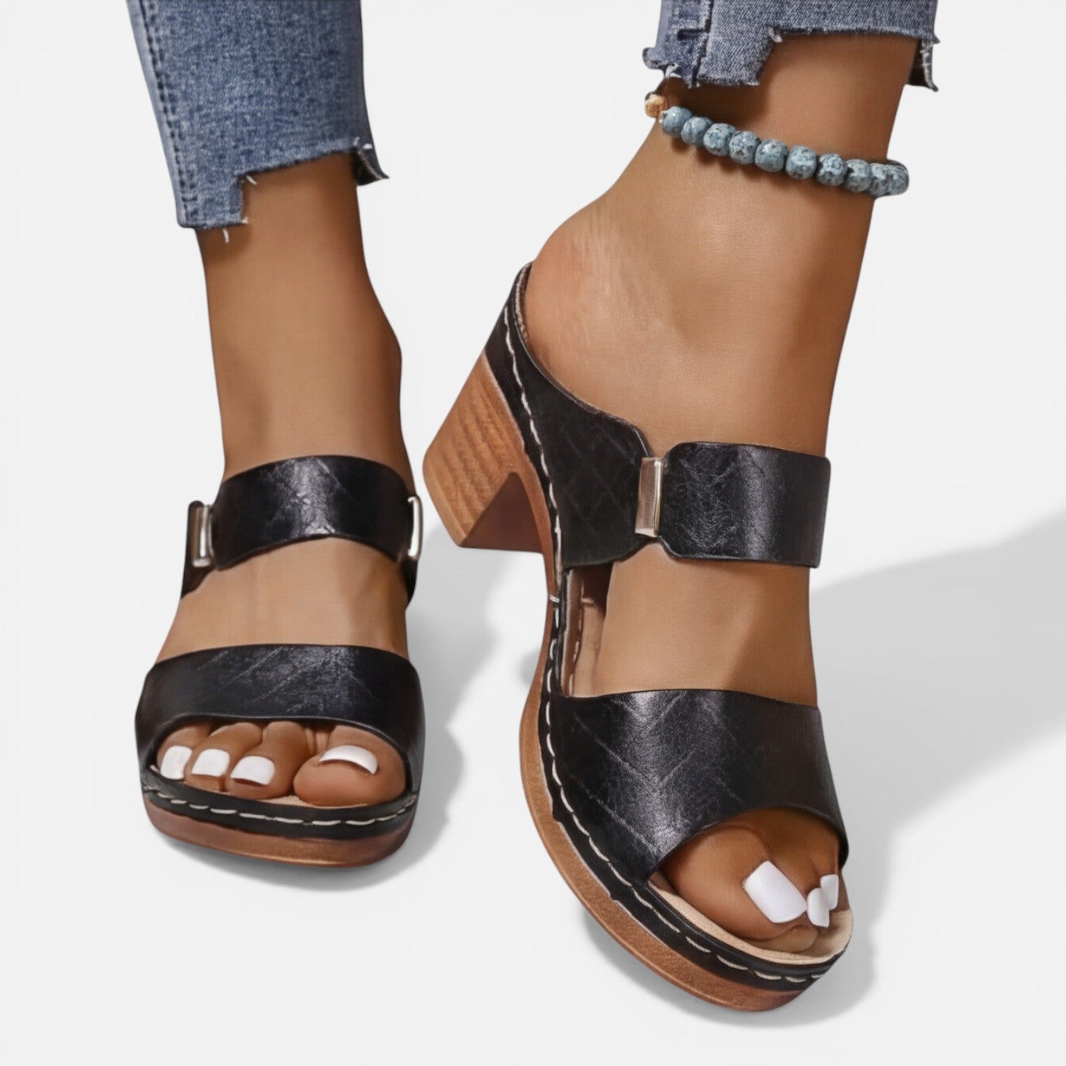 Felorro | Women’s Leather Block Heel Sandals – Comfort Open Toe Summer