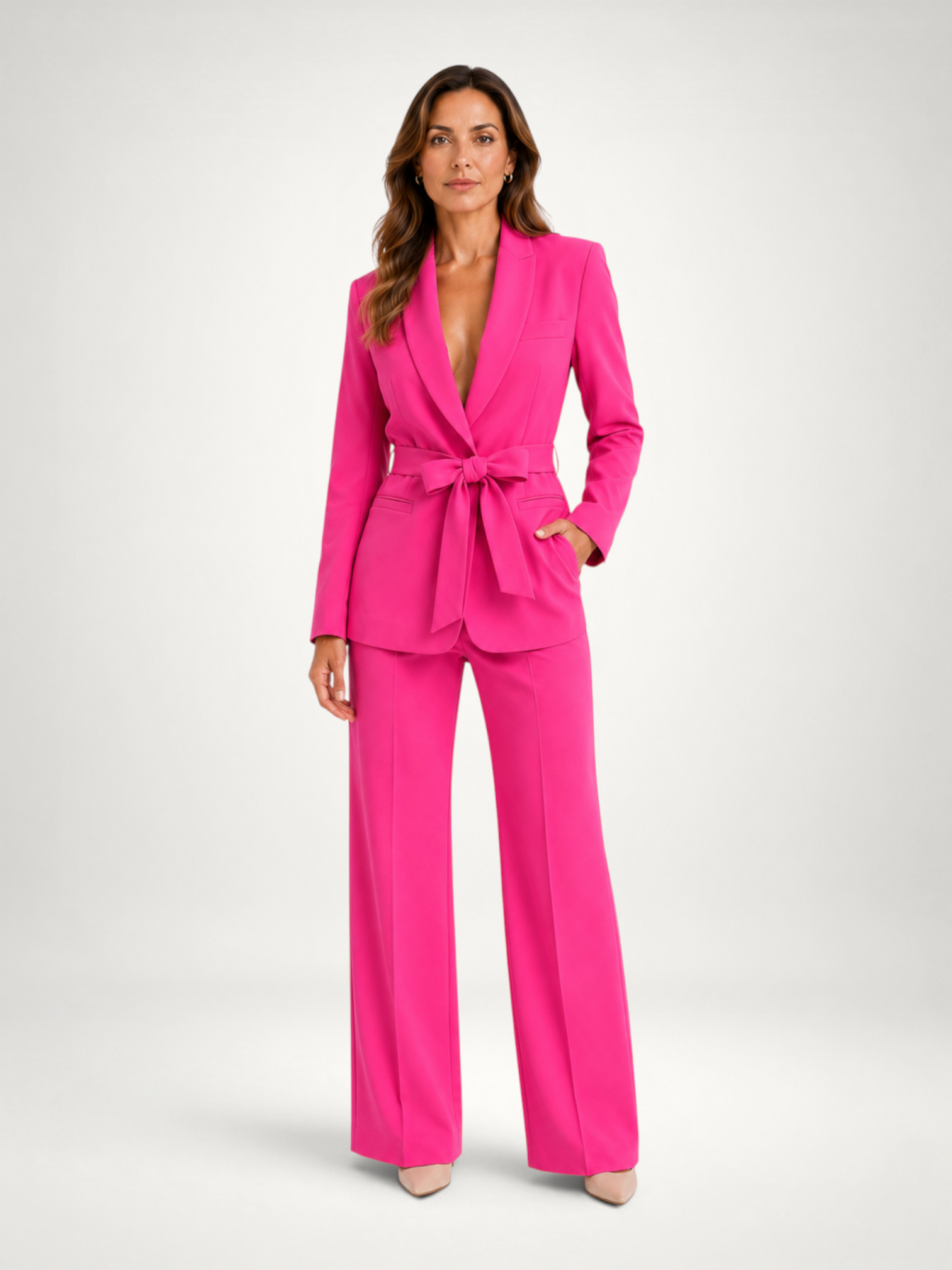 Women's Belted Blazer & Wide Leg Trouser Co-Ord Set