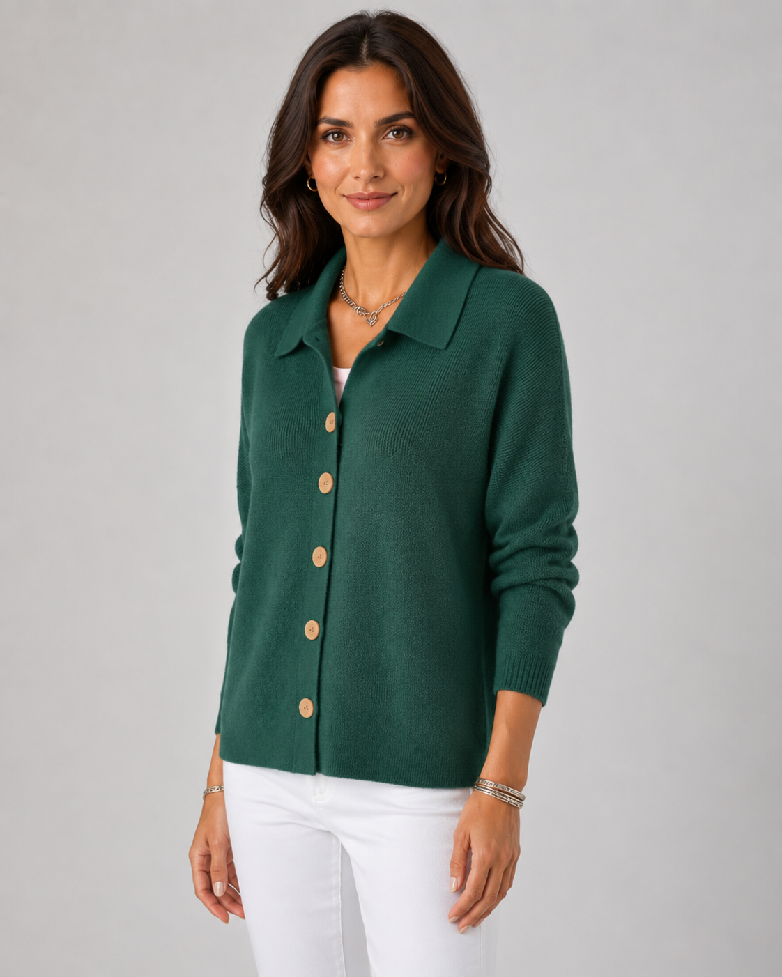 Women’s Button-Up Knit Cardigan – Collared Relaxed Fit
