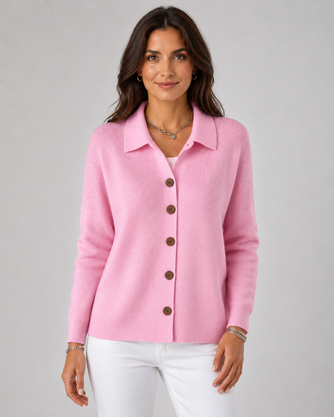 Women’s Button-Up Knit Cardigan – Collared Relaxed Fit
