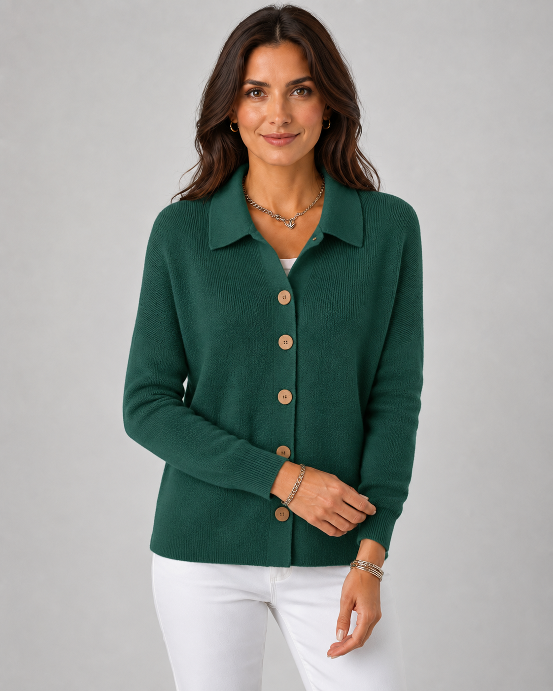 Women’s Button-Up Knit Cardigan – Collared Relaxed Fit