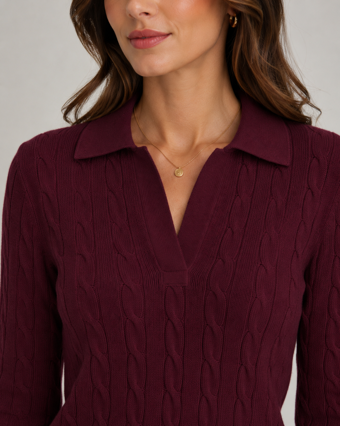 Women’s Cable Knit Polo Sweater