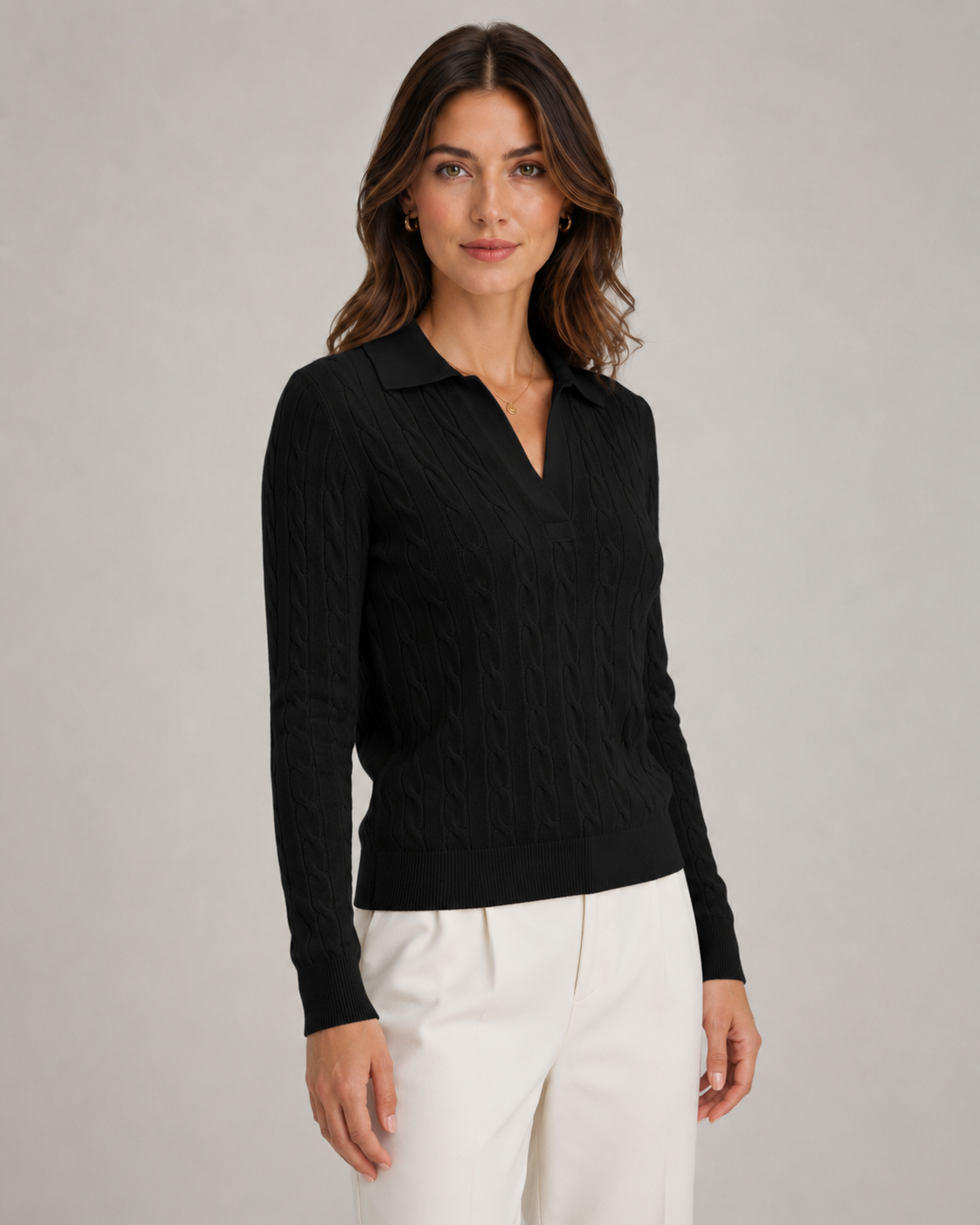 Women’s Cable Knit Polo Sweater