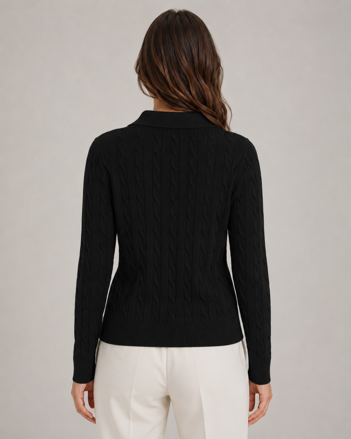 Women’s Cable Knit Polo Sweater