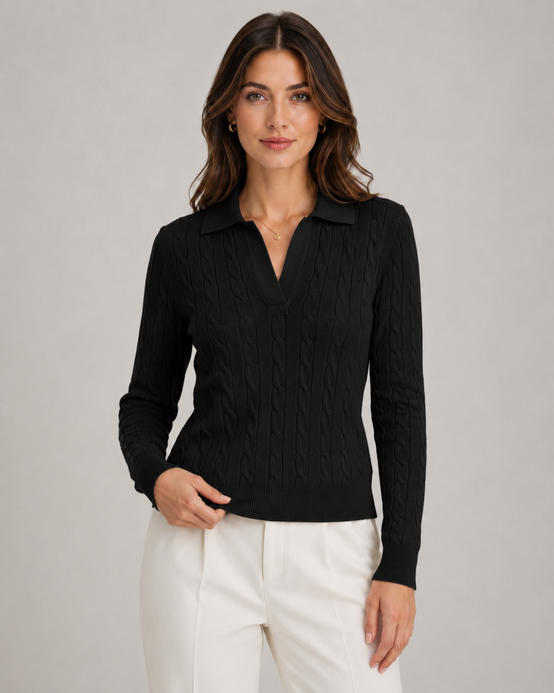 Women’s Cable Knit Polo Sweater