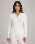 Women’s Cable Knit Polo Sweater