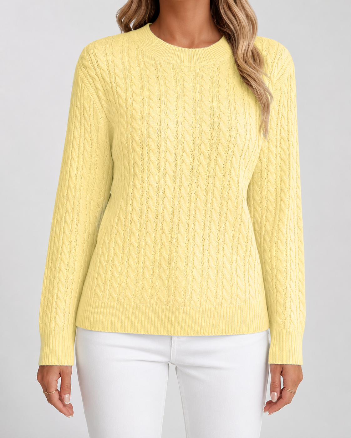 Women’s Cable Knit Sweater – Soft Crew Neck Jumper
