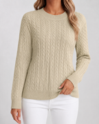 Women’s Cable Knit Sweater – Soft Crew Neck Jumper