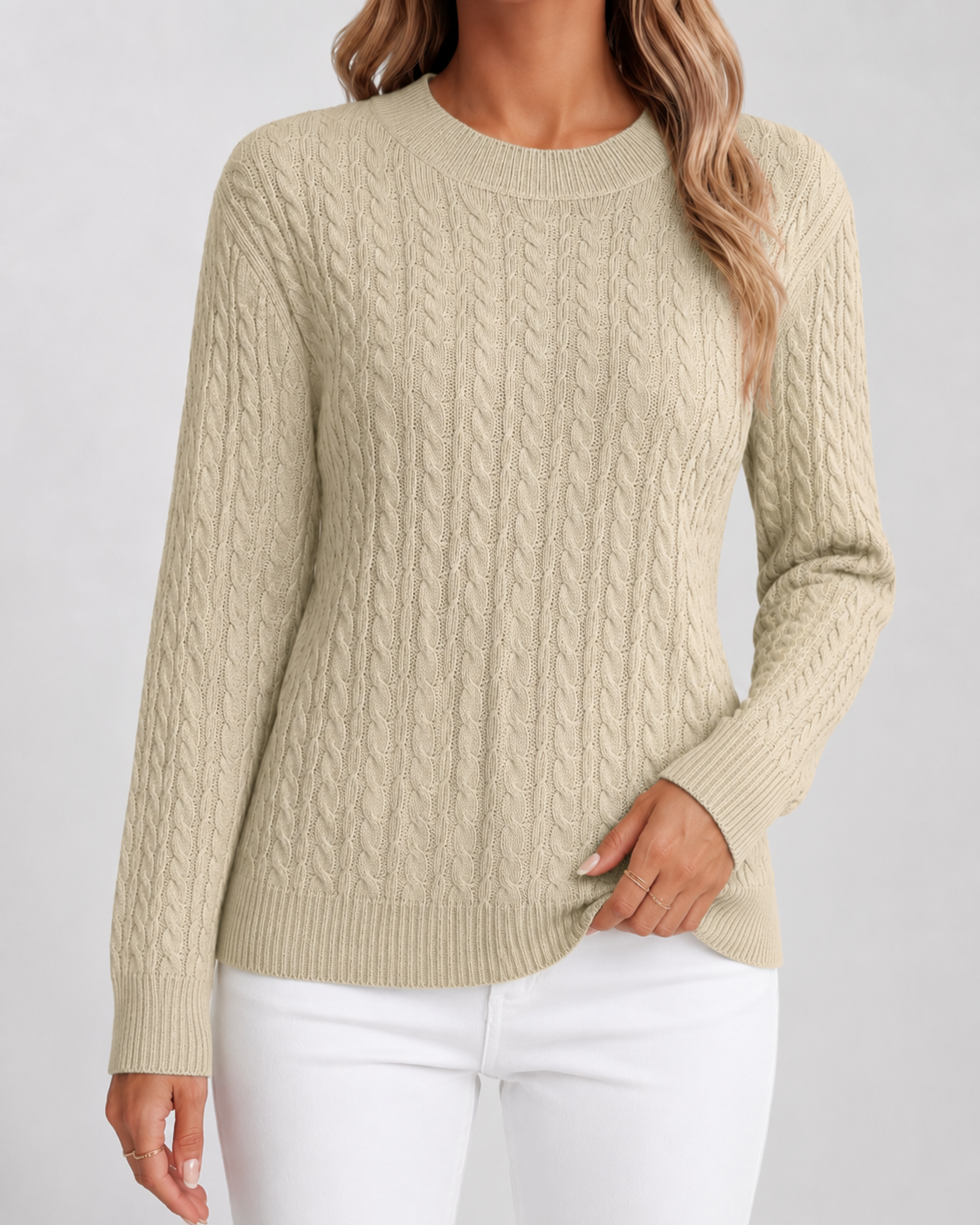 Women’s Cable Knit Sweater – Soft Crew Neck Jumper
