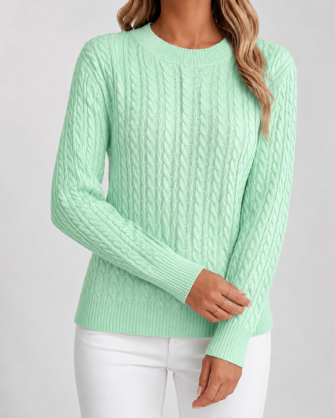 Women’s Cable Knit Sweater – Soft Crew Neck Jumper