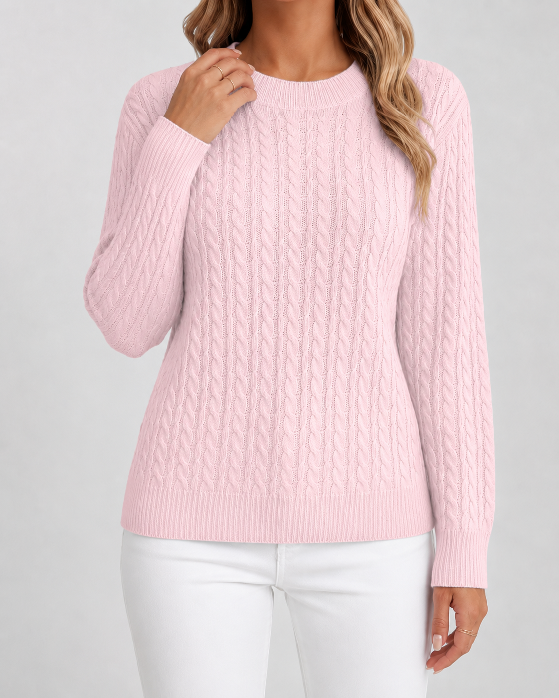 Women’s Cable Knit Sweater – Soft Crew Neck Jumper