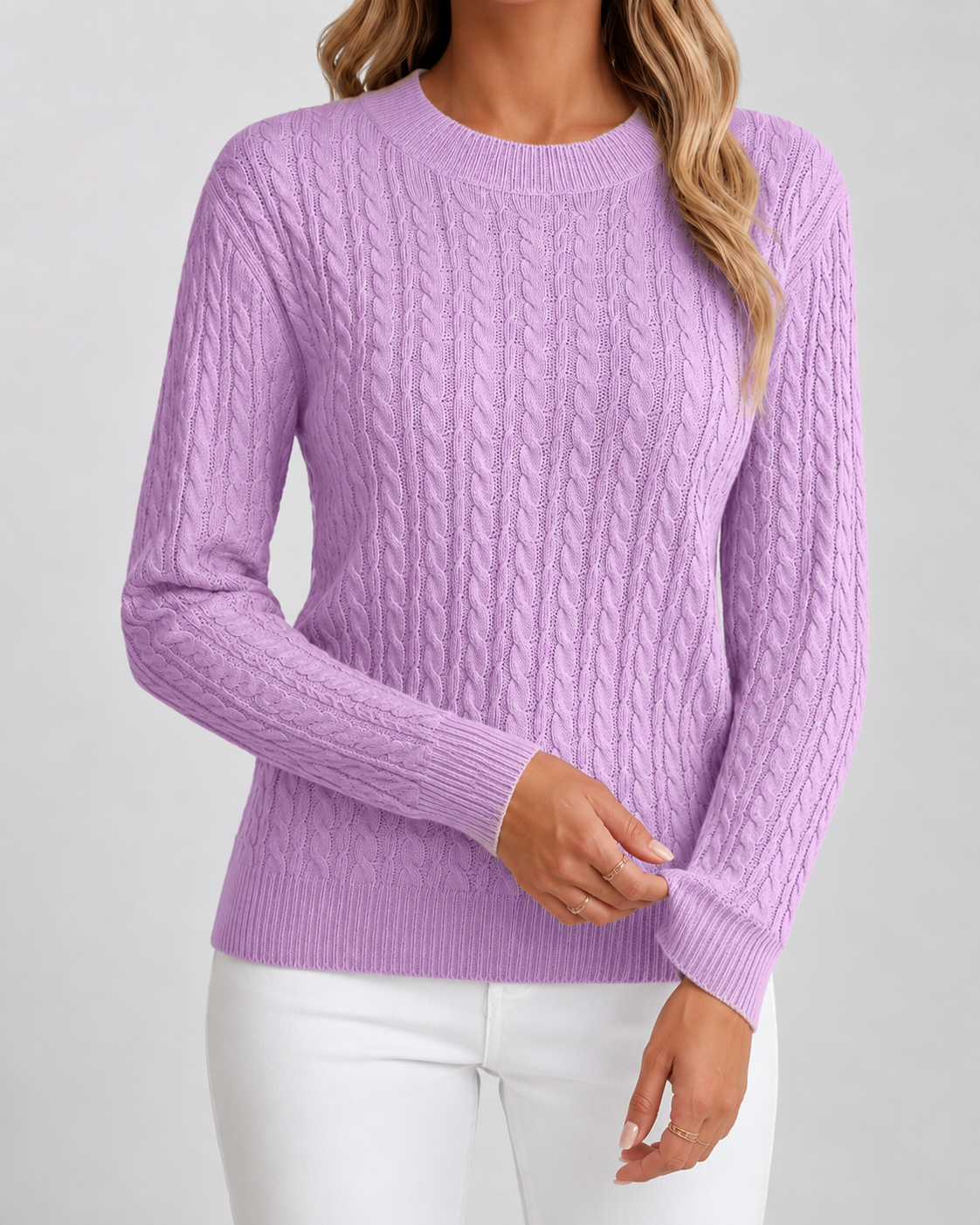 Women’s Cable Knit Sweater – Soft Crew Neck Jumper