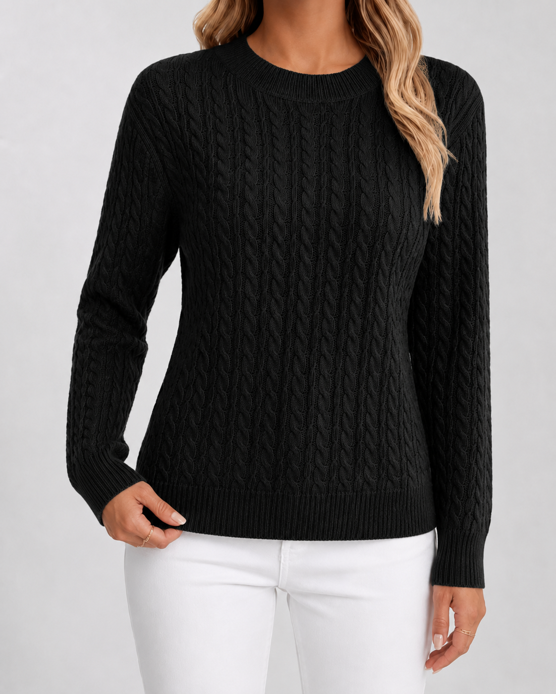 Women’s Cable Knit Sweater – Soft Crew Neck Jumper