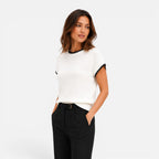 Felorro | Women’s Contrast Trim Knit Top – Short Sleeve Crew Neck