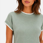 Felorro | Women’s Contrast Trim Knit Top – Short Sleeve Crew Neck