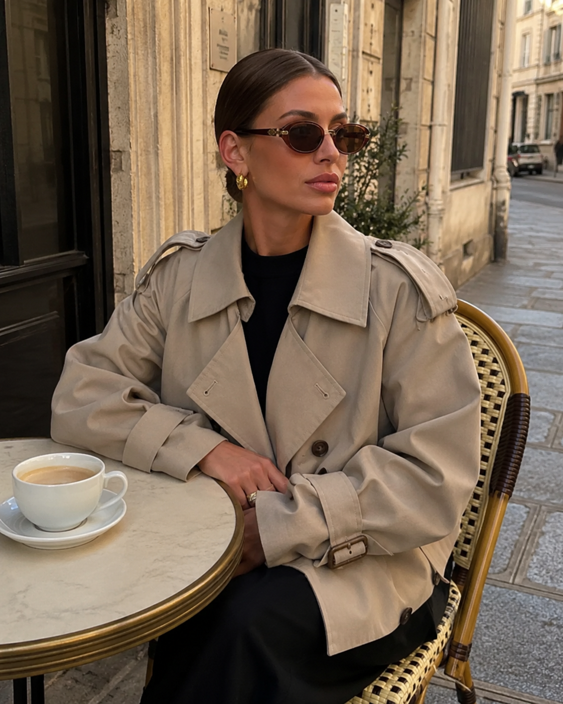 Women’s Cropped Trench Coat with Buckle Cuffs