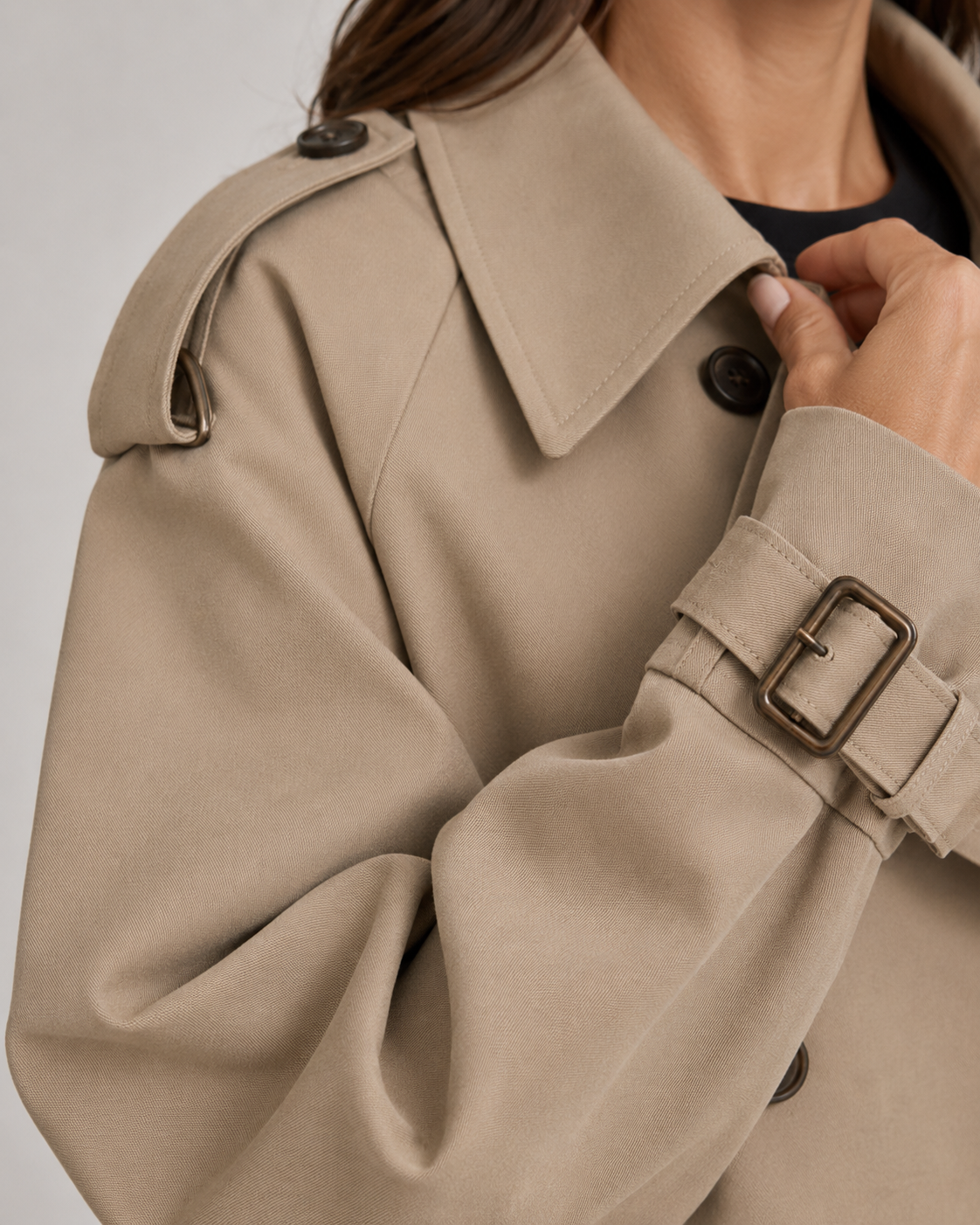 Women’s Cropped Trench Coat with Buckle Cuffs