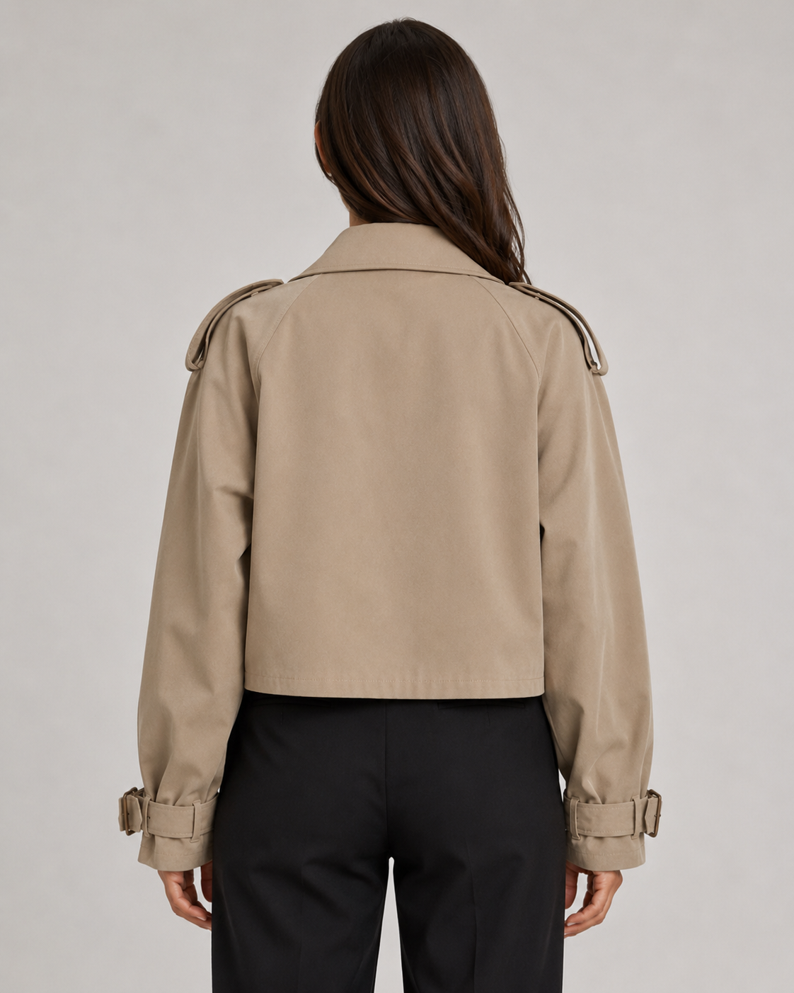 Women’s Cropped Trench Coat with Buckle Cuffs