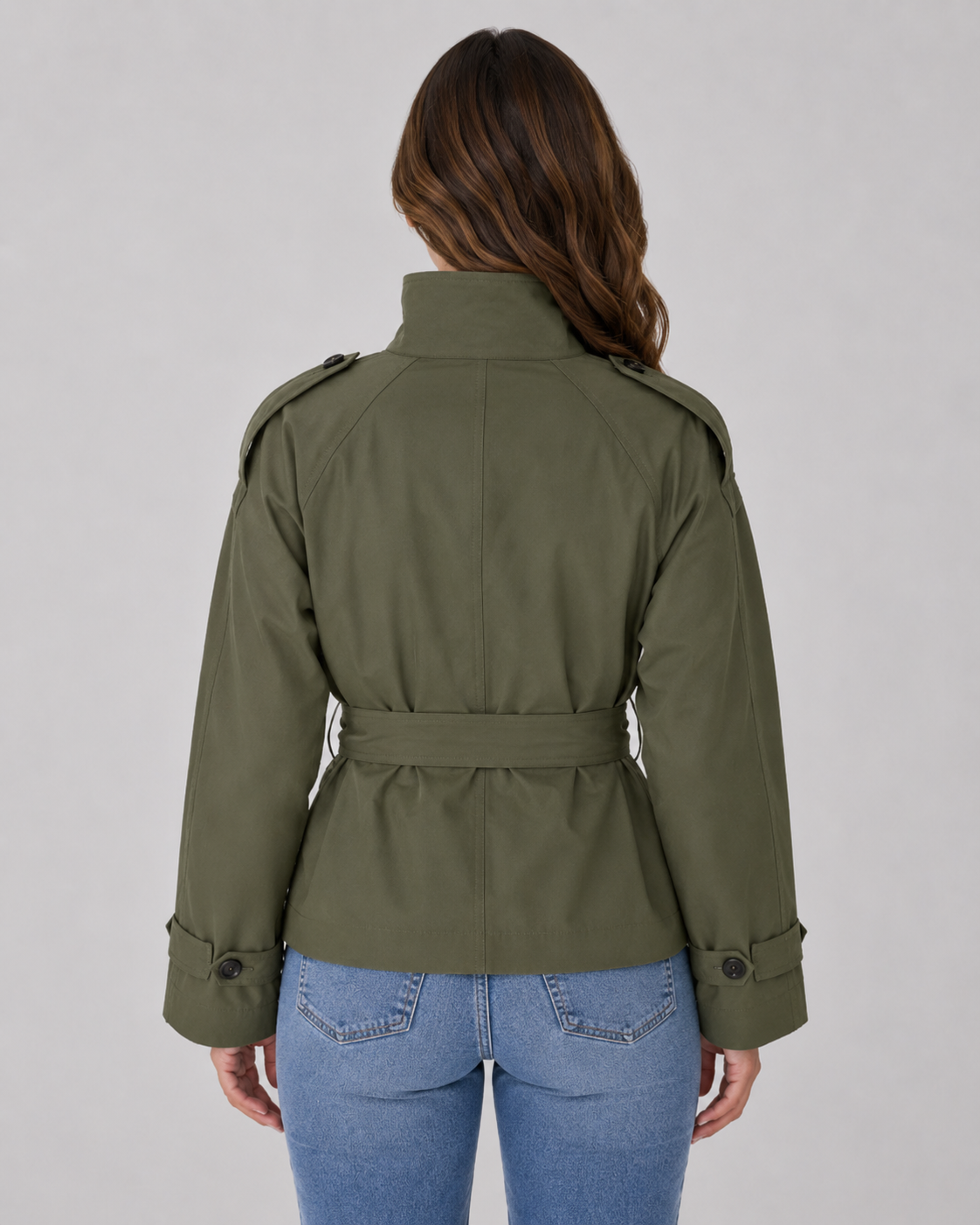Women’s Cropped Trench Coat with Funnel Neck