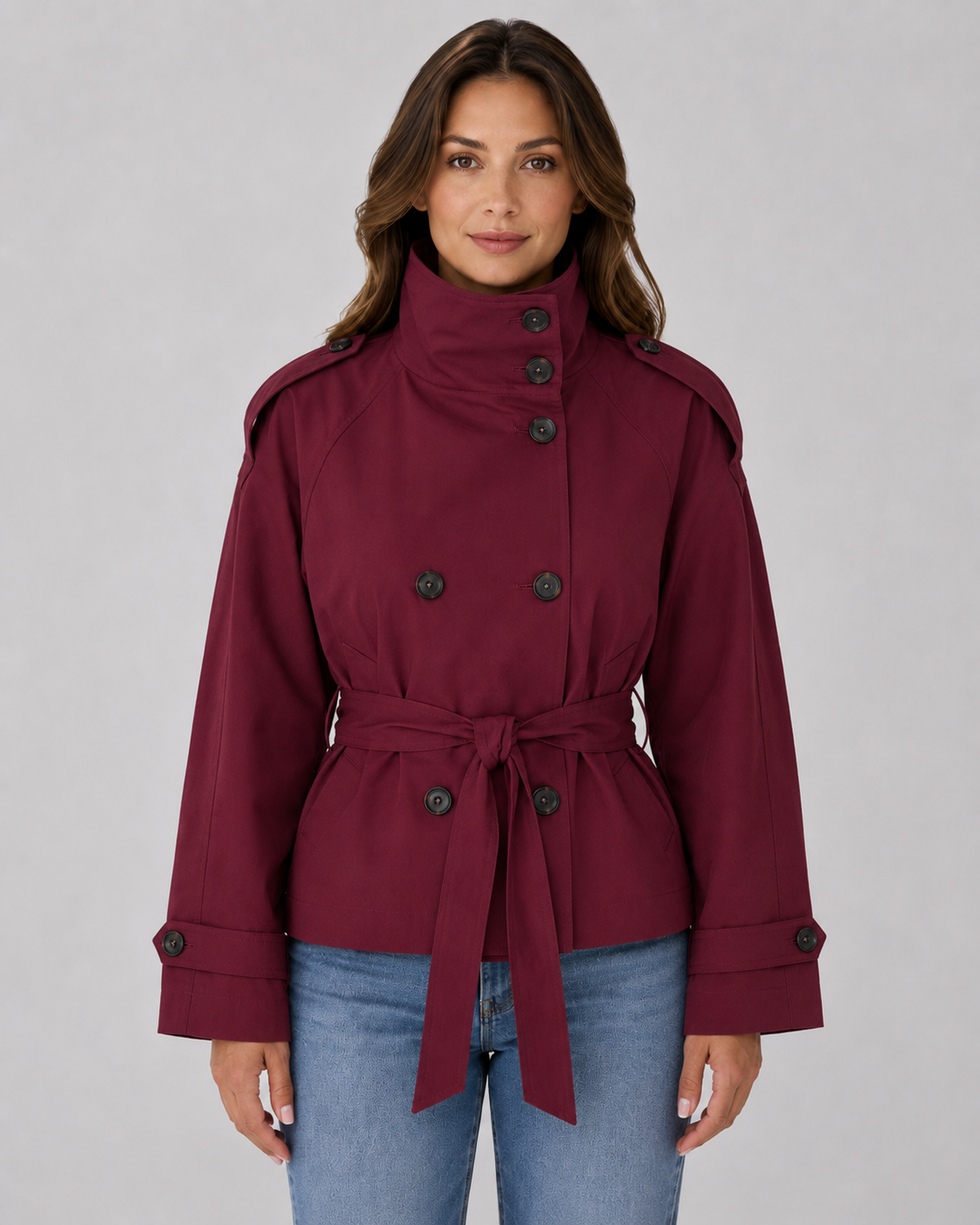 Women’s Cropped Trench Coat with Funnel Neck