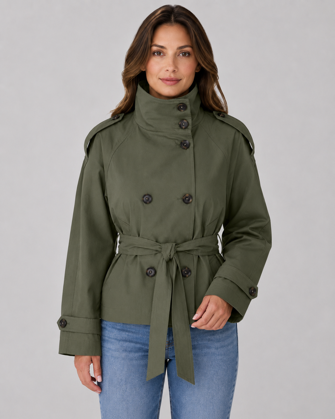 Women’s Cropped Trench Coat with Funnel Neck