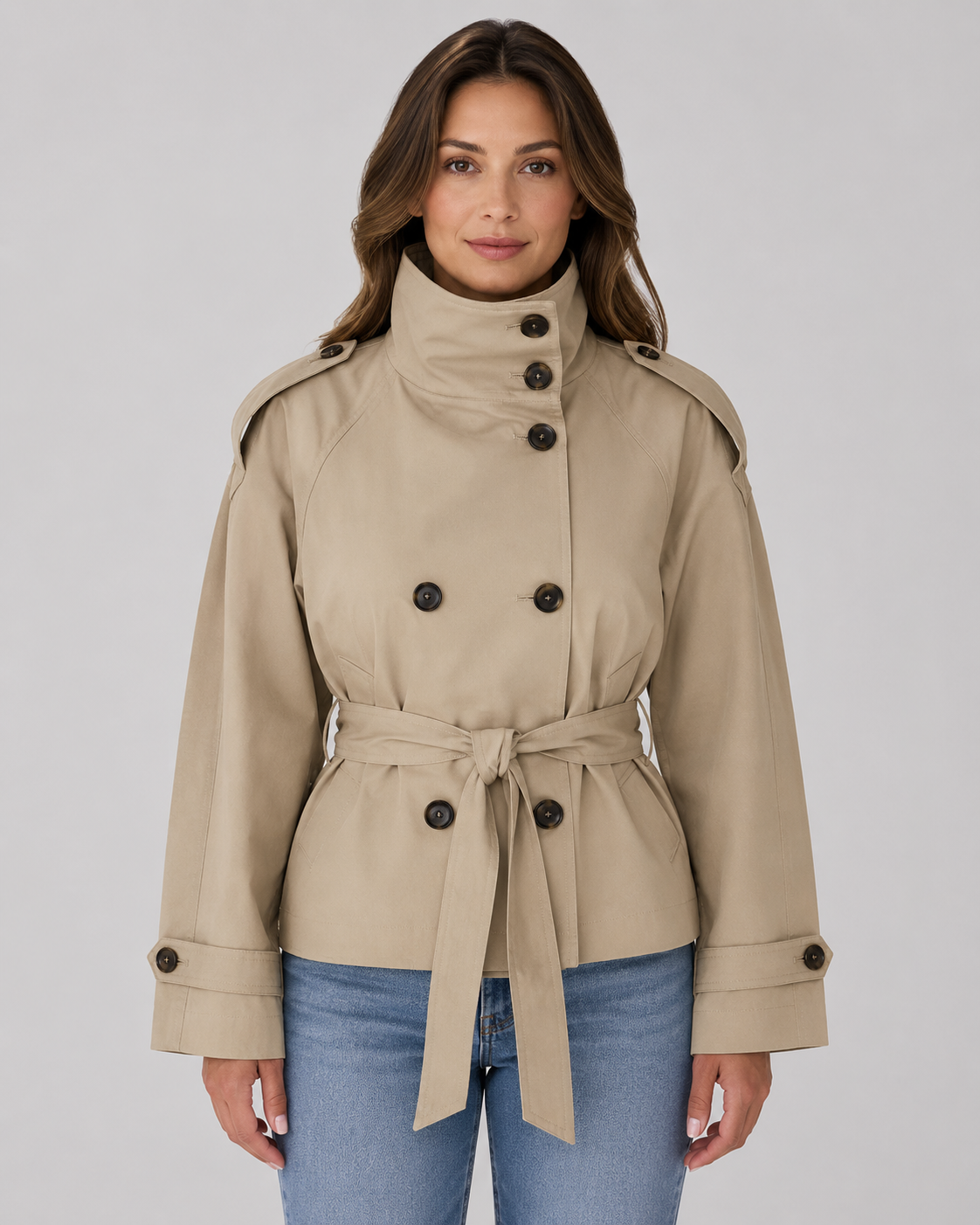 Women’s Cropped Trench Coat with Funnel Neck