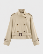 Women’s Cropped Trench Jacket – Funnel Neck Double Breasted