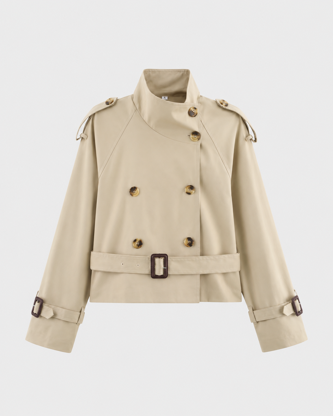 Women’s Cropped Trench Jacket – Funnel Neck Double Breasted
