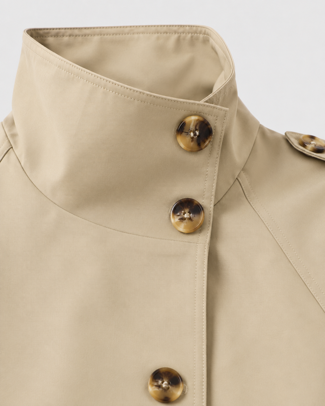 Women’s Cropped Trench Jacket – Funnel Neck Double Breasted