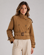 Women’s Cropped Trench Jacket – Funnel Neck Double Breasted