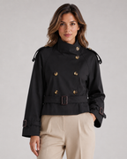 Women’s Cropped Trench Jacket – Funnel Neck Double Breasted