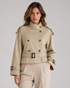 Women’s Cropped Trench Jacket – Funnel Neck Double Breasted