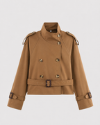 Women’s Cropped Trench Jacket – Funnel Neck Double Breasted