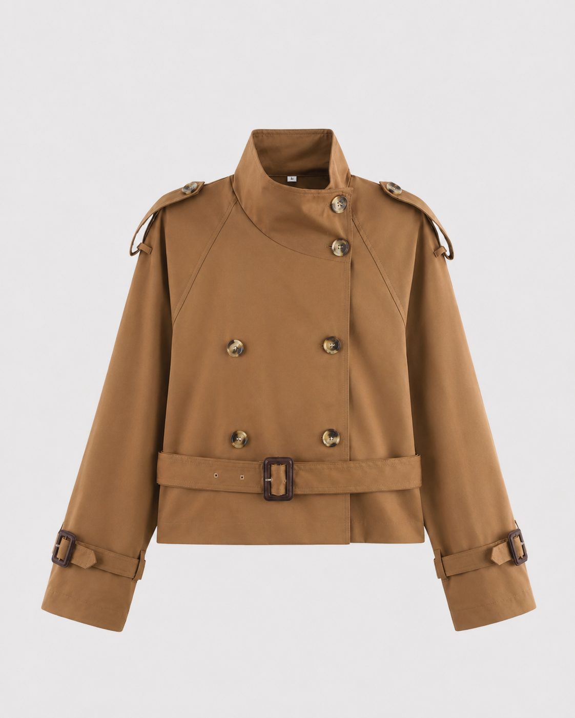 Women’s Cropped Trench Jacket – Funnel Neck Double Breasted