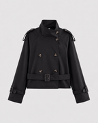 Women’s Cropped Trench Jacket – Funnel Neck Double Breasted