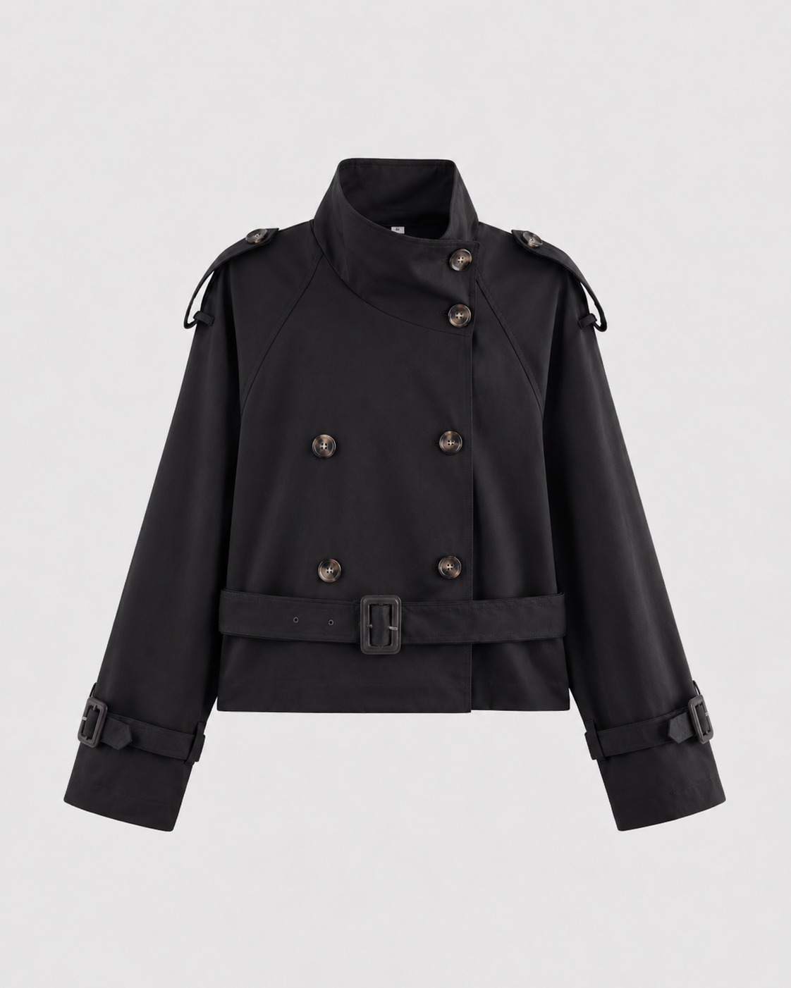 Women’s Cropped Trench Jacket – Funnel Neck Double Breasted