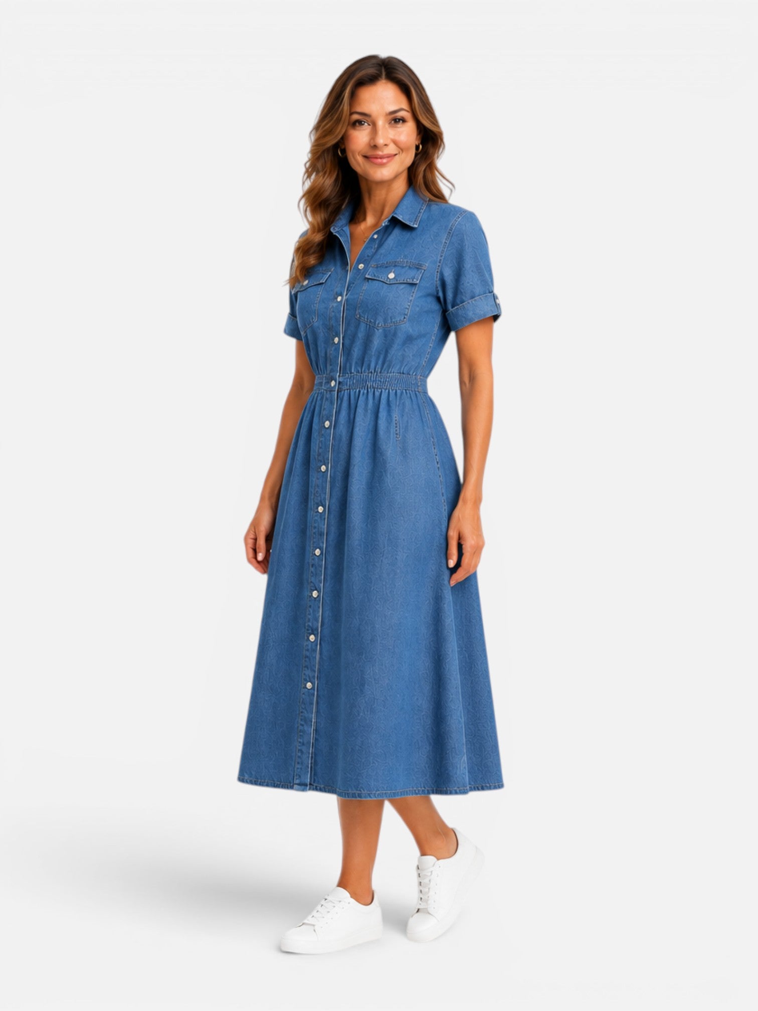 Women's Denim Shirt Dress Midi Button Front Casual Comfort – Felorro