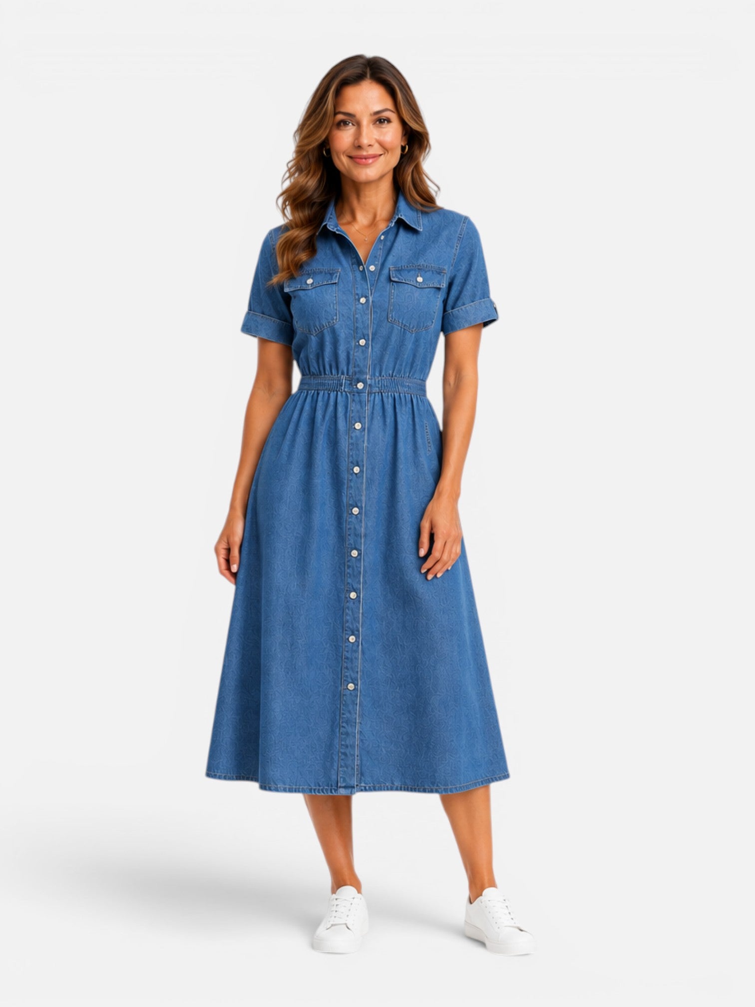 Women’s Denim Shirt Dress Midi Button Front Casual Comfort