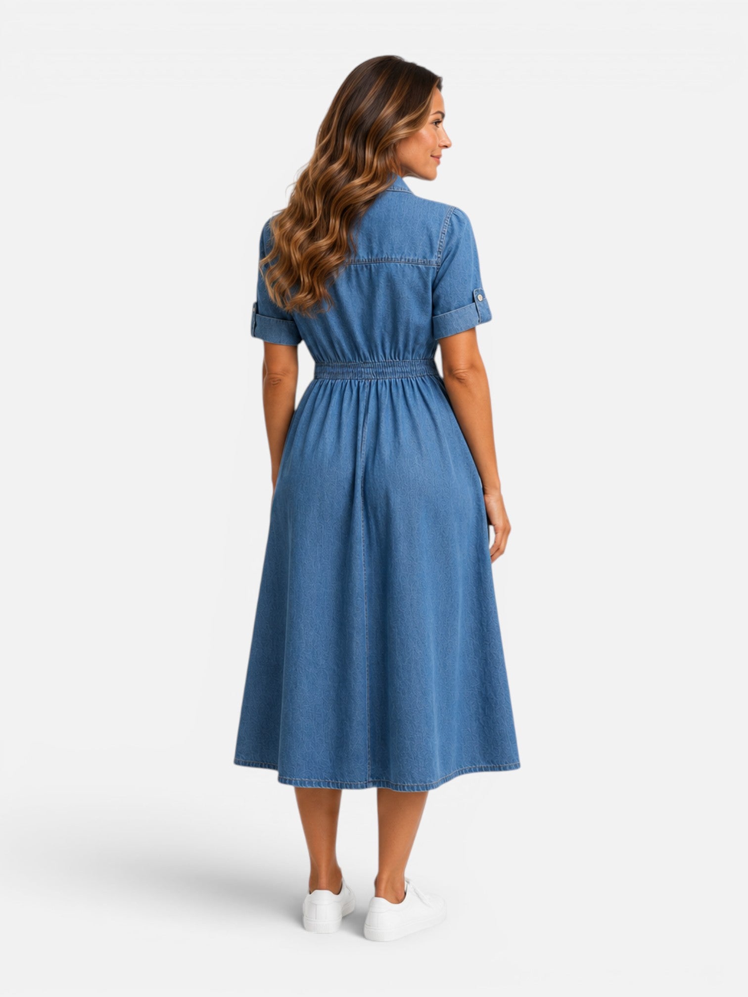 Women’s Denim Shirt Dress Midi Button Front Casual Comfort
