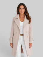 Women's Longline Wool Coat Double-Breasted Notch Lapel