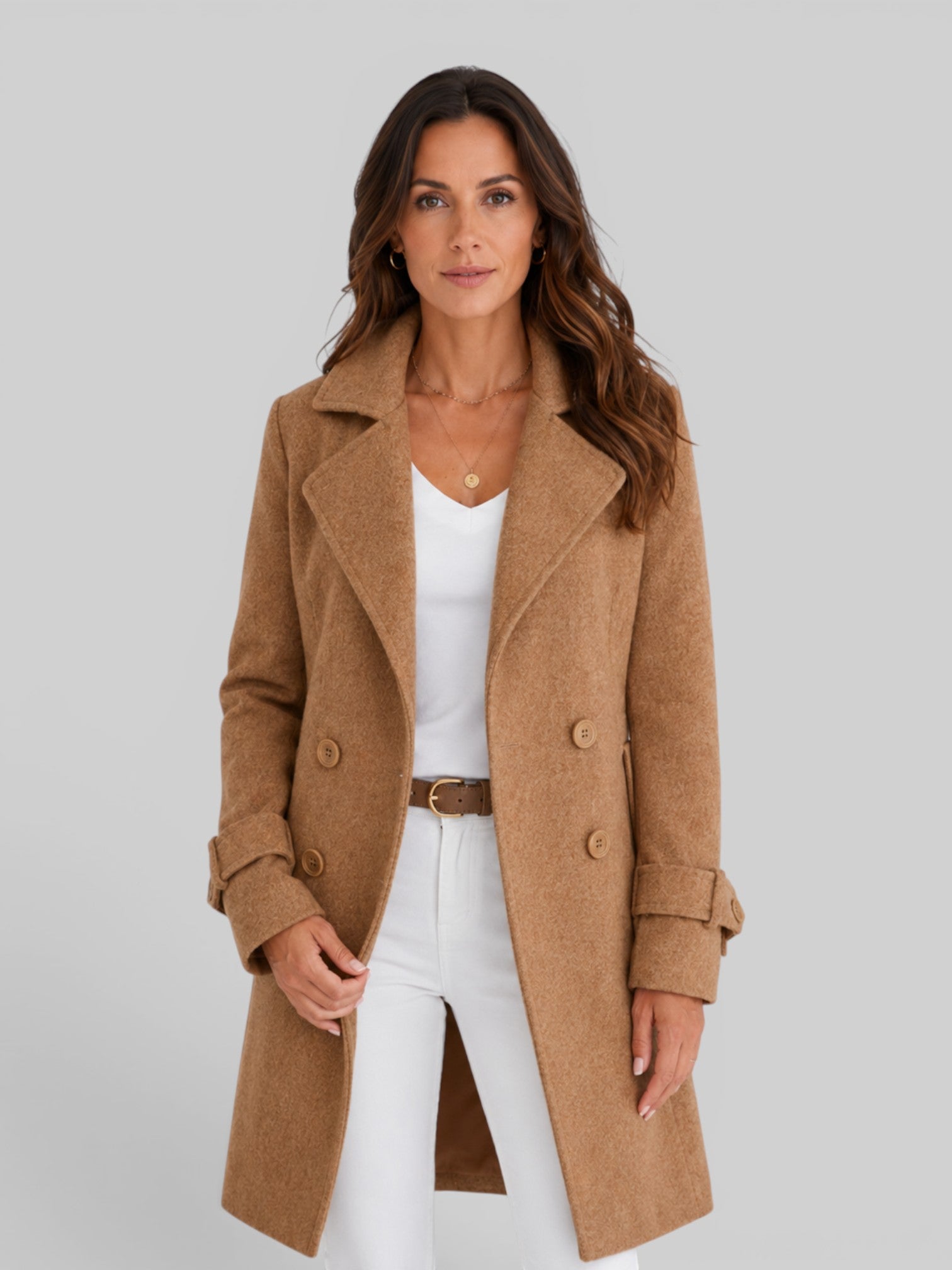 Women's Longline Wool Coat Double-Breasted Notch Lapel