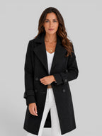 Women's Longline Wool Coat Double-Breasted Notch Lapel