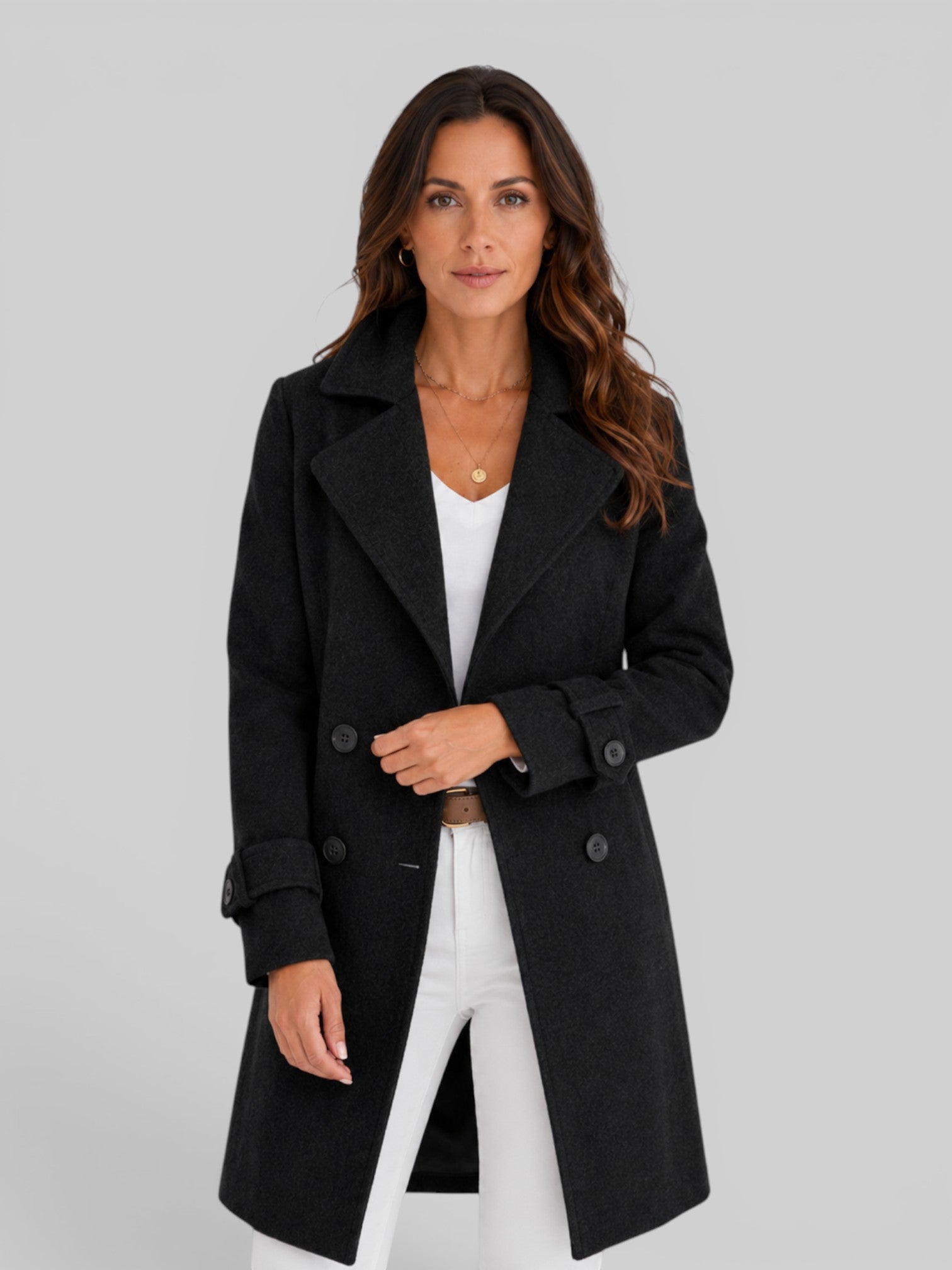 Women's Longline Wool Coat Double-Breasted Notch Lapel