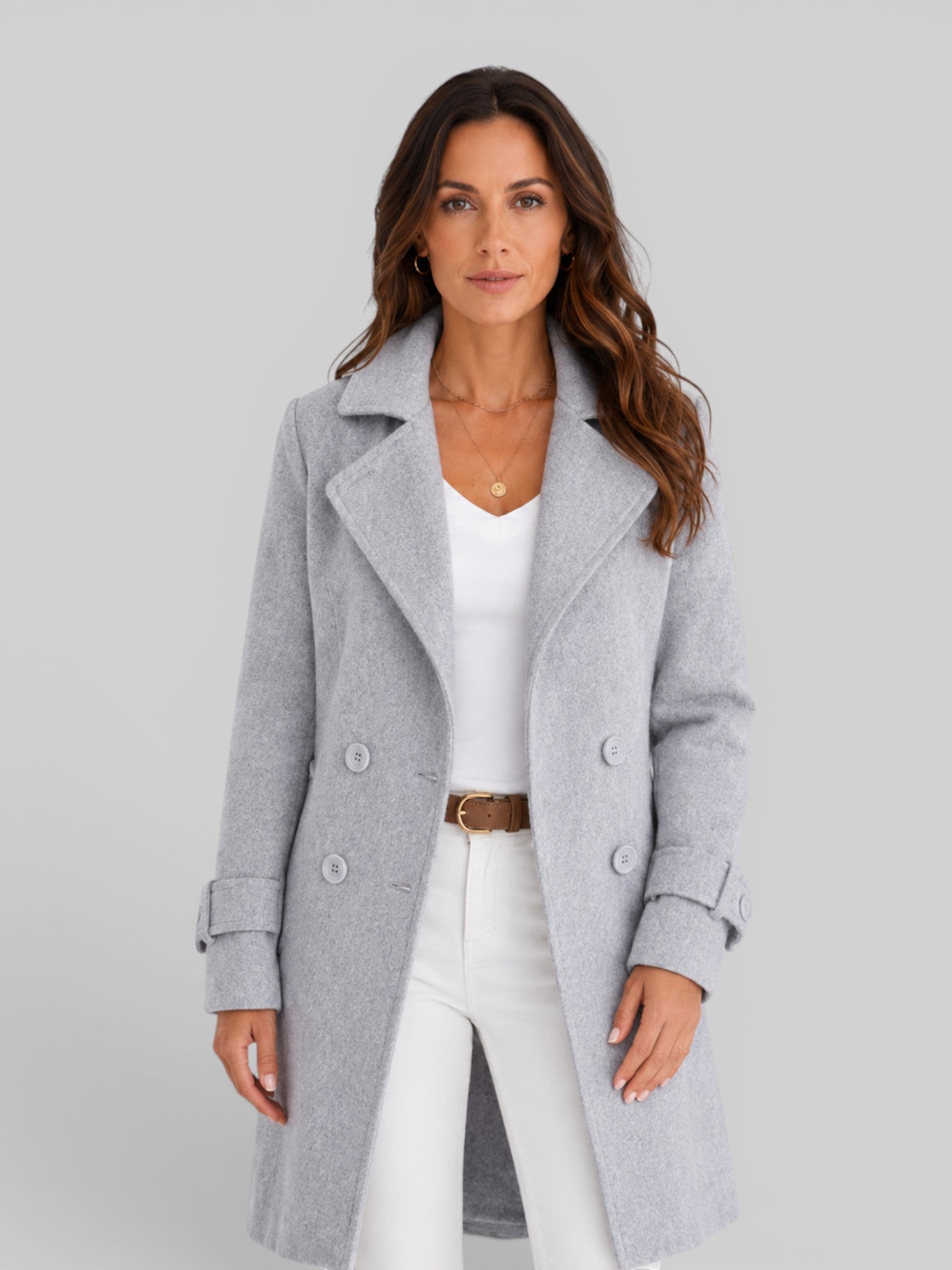 Women's Longline Wool Coat Double-Breasted Notch Lapel
