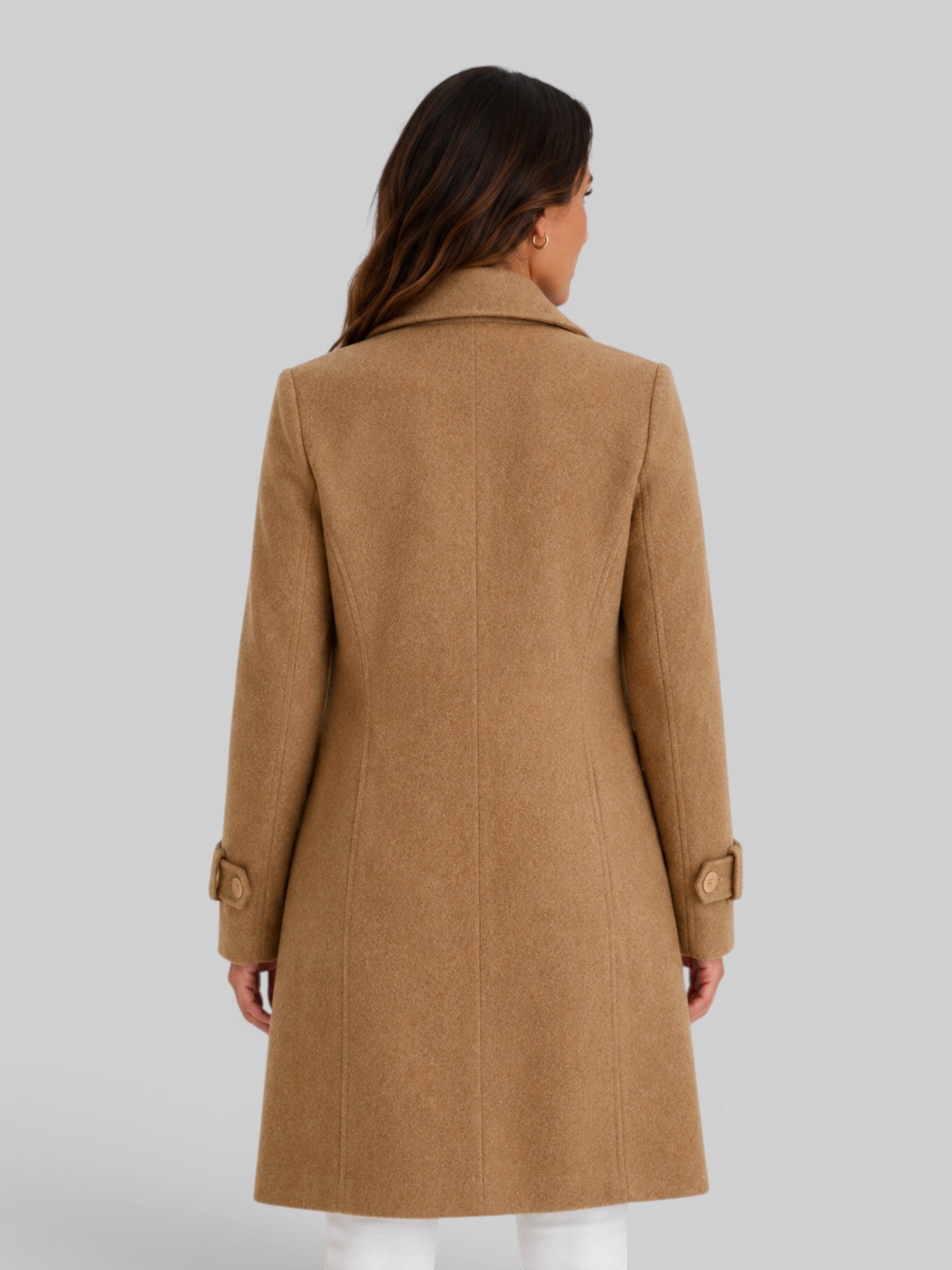 Women's Longline Wool Coat Double-Breasted Notch Lapel