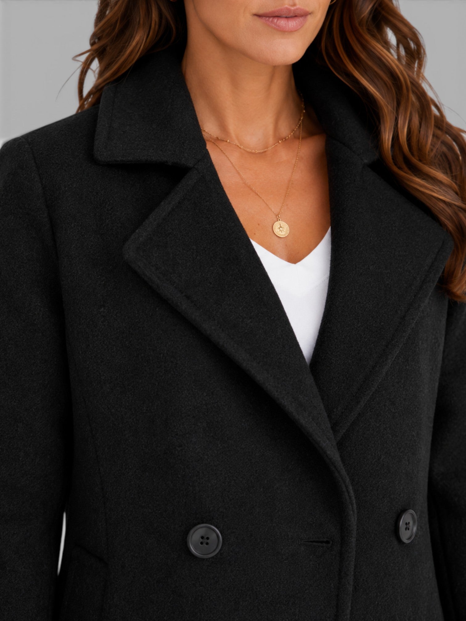 Women's Longline Wool Coat Double-Breasted Notch Lapel